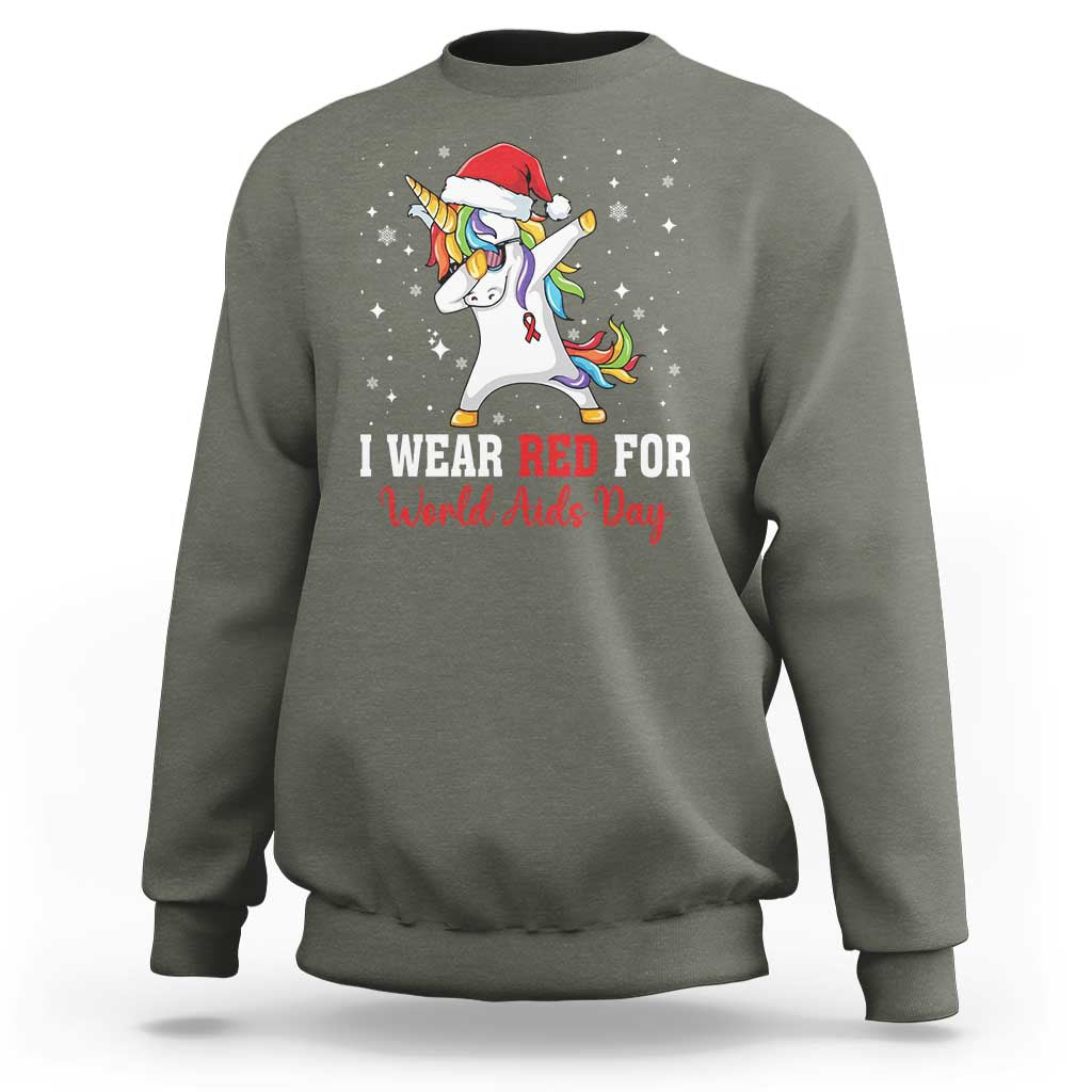 I Wear Red For World AIDS Day Sweatshirt Santa Unicorn Dabbing Christmas Gift - Wonder Print Shop