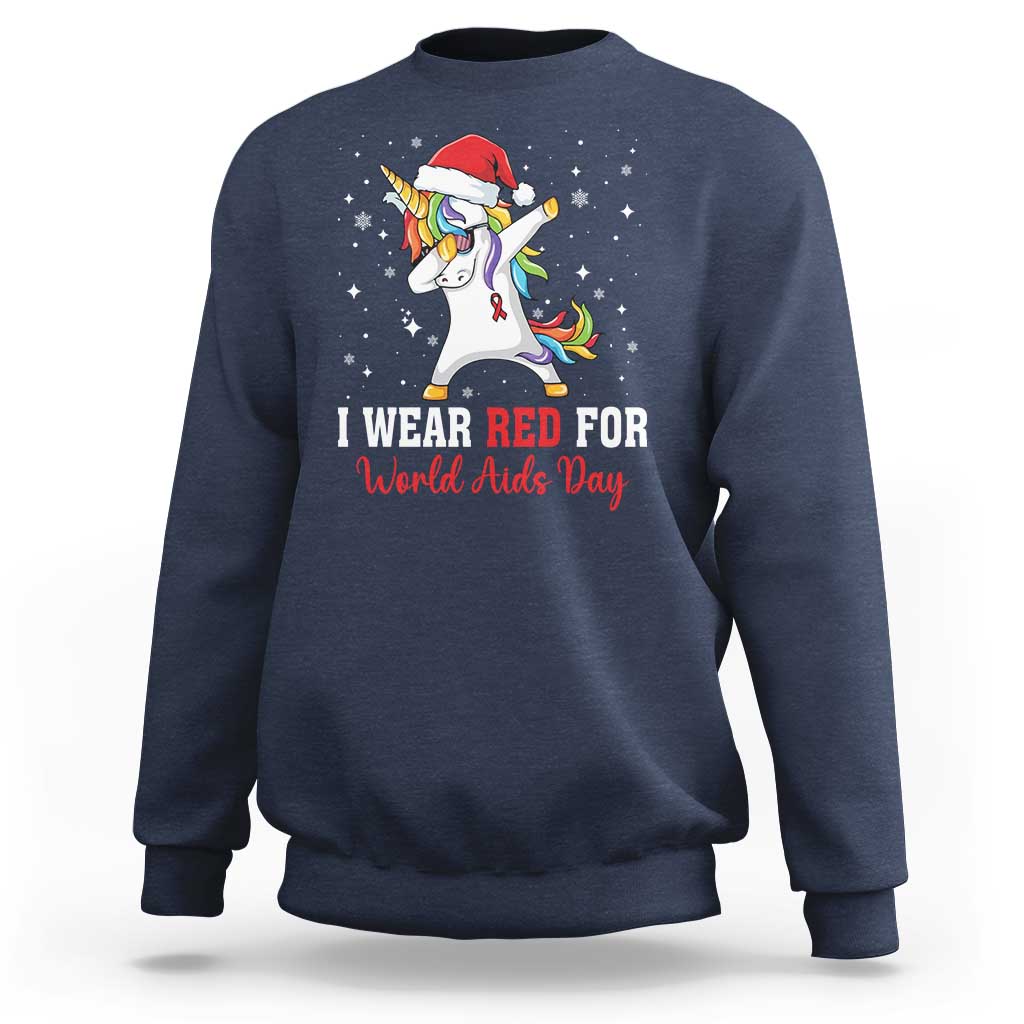 I Wear Red For World AIDS Day Sweatshirt Santa Unicorn Dabbing Christmas Gift - Wonder Print Shop