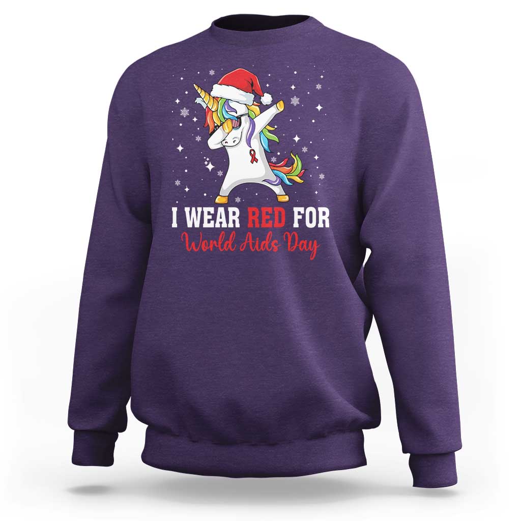 I Wear Red For World AIDS Day Sweatshirt Santa Unicorn Dabbing Christmas Gift - Wonder Print Shop