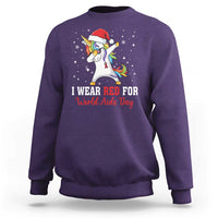 I Wear Red For World AIDS Day Sweatshirt Santa Unicorn Dabbing Christmas Gift - Wonder Print Shop