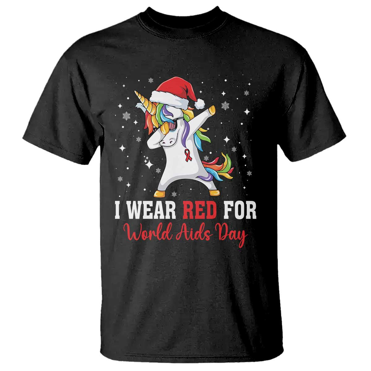I Wear Red For World AIDS Day T Shirt Santa Unicorn Dabbing Christmas Gift - Wonder Print Shop