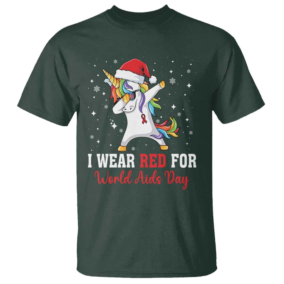 I Wear Red For World AIDS Day T Shirt Santa Unicorn Dabbing Christmas Gift - Wonder Print Shop