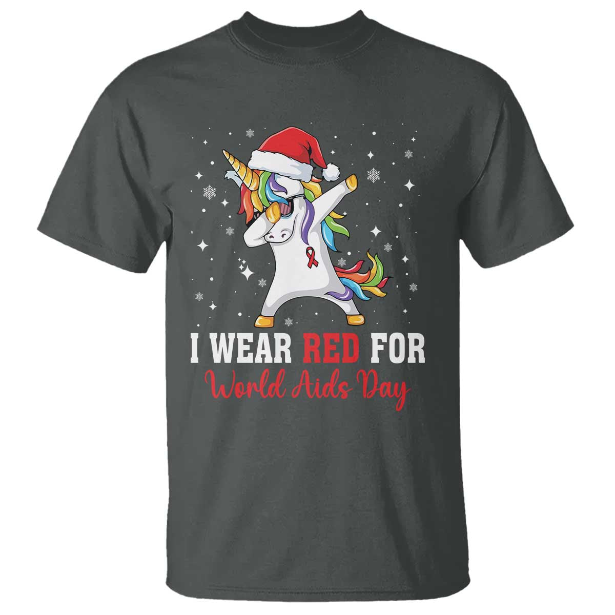 I Wear Red For World AIDS Day T Shirt Santa Unicorn Dabbing Christmas Gift - Wonder Print Shop