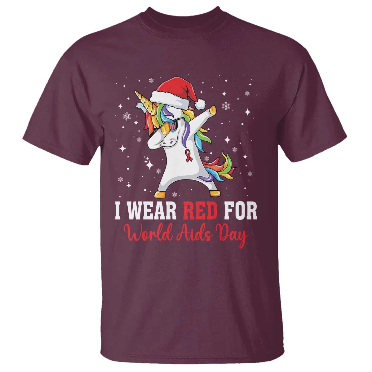 I Wear Red For World AIDS Day T Shirt Santa Unicorn Dabbing Christmas Gift - Wonder Print Shop