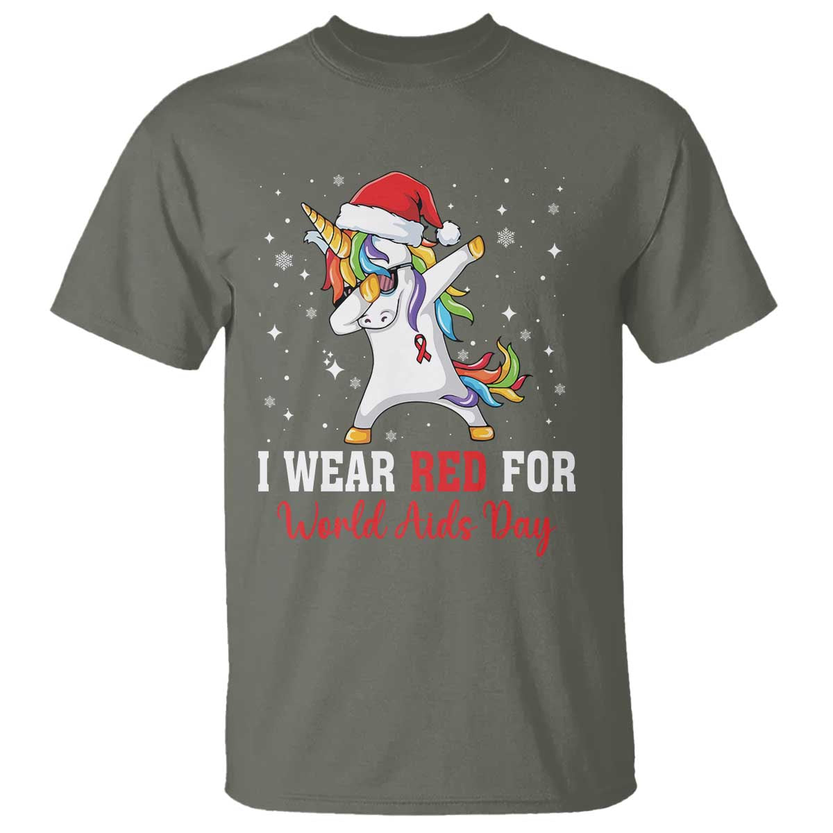 I Wear Red For World AIDS Day T Shirt Santa Unicorn Dabbing Christmas Gift - Wonder Print Shop