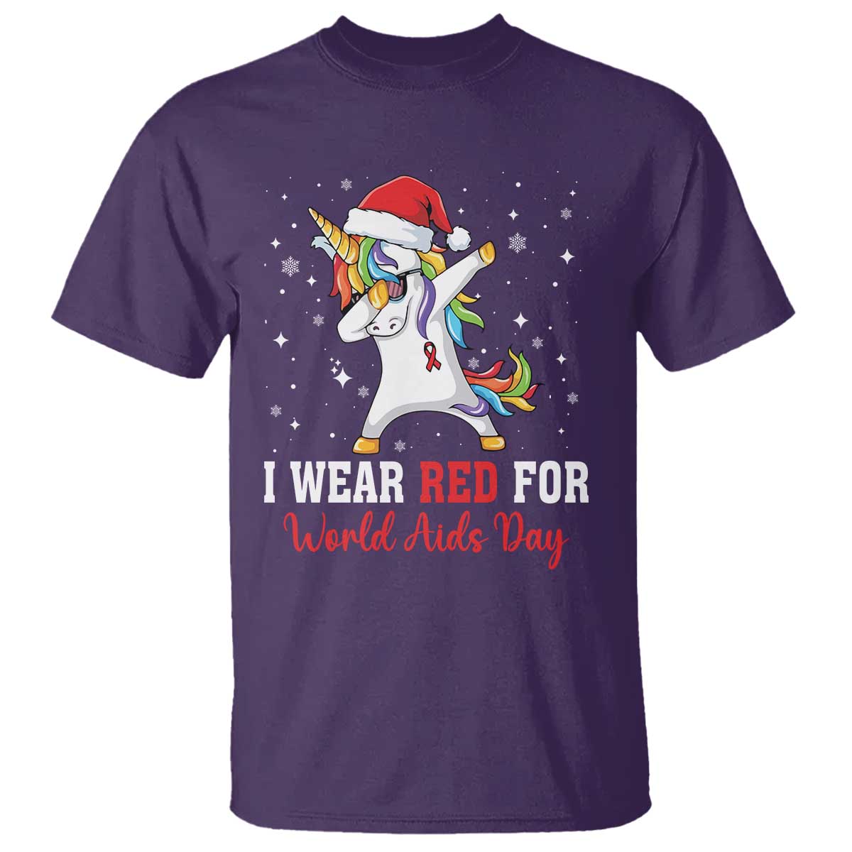 I Wear Red For World AIDS Day T Shirt Santa Unicorn Dabbing Christmas Gift - Wonder Print Shop