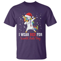 I Wear Red For World AIDS Day T Shirt Santa Unicorn Dabbing Christmas Gift - Wonder Print Shop