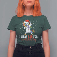 I Wear Red For World AIDS Day T Shirt For Women Santa Unicorn Dabbing Christmas Gift - Wonder Print Shop