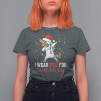 I Wear Red For World AIDS Day T Shirt For Women Santa Unicorn Dabbing Christmas Gift - Wonder Print Shop