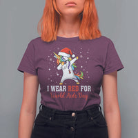 I Wear Red For World AIDS Day T Shirt For Women Santa Unicorn Dabbing Christmas Gift - Wonder Print Shop