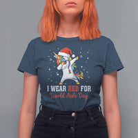 I Wear Red For World AIDS Day T Shirt For Women Santa Unicorn Dabbing Christmas Gift - Wonder Print Shop