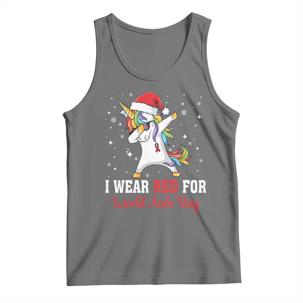 I Wear Red For World AIDS Day Tank Top Santa Unicorn Dabbing Christmas Gift - Wonder Print Shop