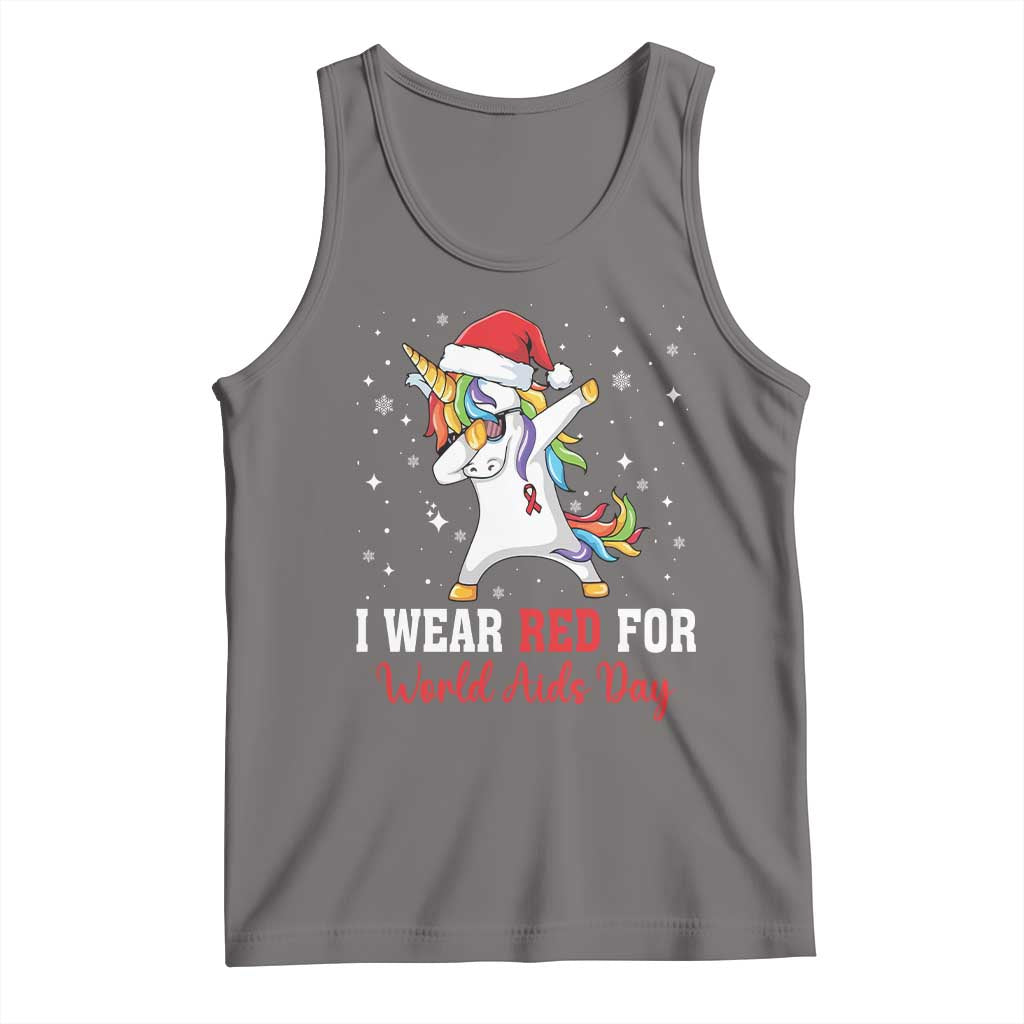 I Wear Red For World AIDS Day Tank Top Santa Unicorn Dabbing Christmas Gift - Wonder Print Shop