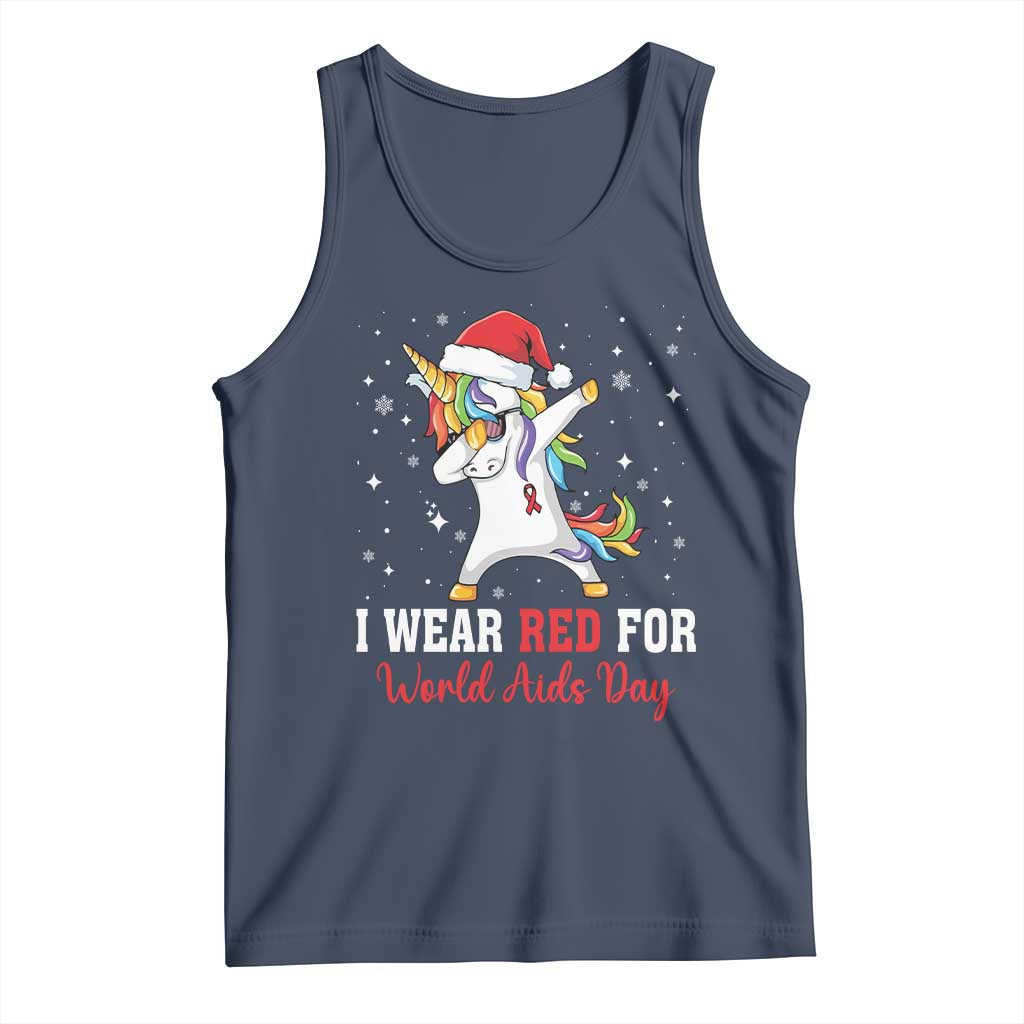 I Wear Red For World AIDS Day Tank Top Santa Unicorn Dabbing Christmas Gift - Wonder Print Shop
