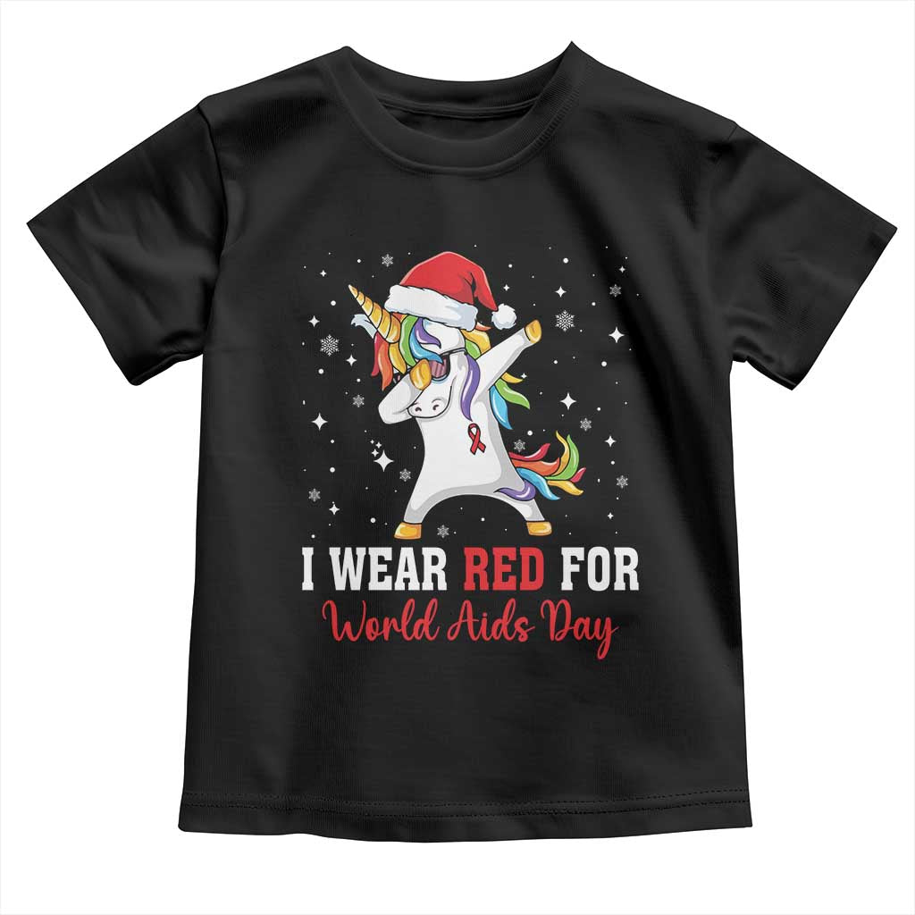I Wear Red For World AIDS Day Toddler T Shirt Santa Unicorn Dabbing Christmas Gift - Wonder Print Shop