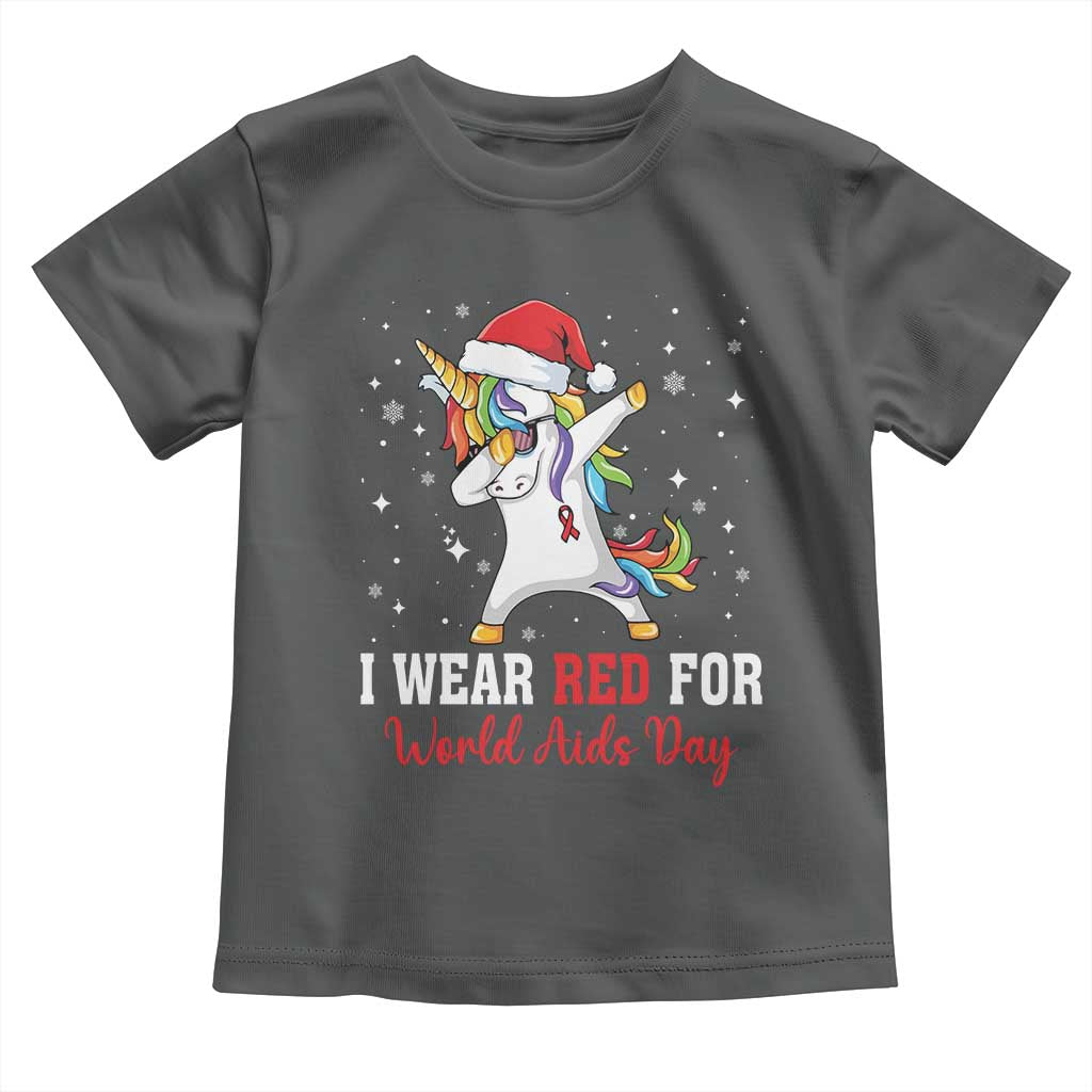 I Wear Red For World AIDS Day Toddler T Shirt Santa Unicorn Dabbing Christmas Gift - Wonder Print Shop