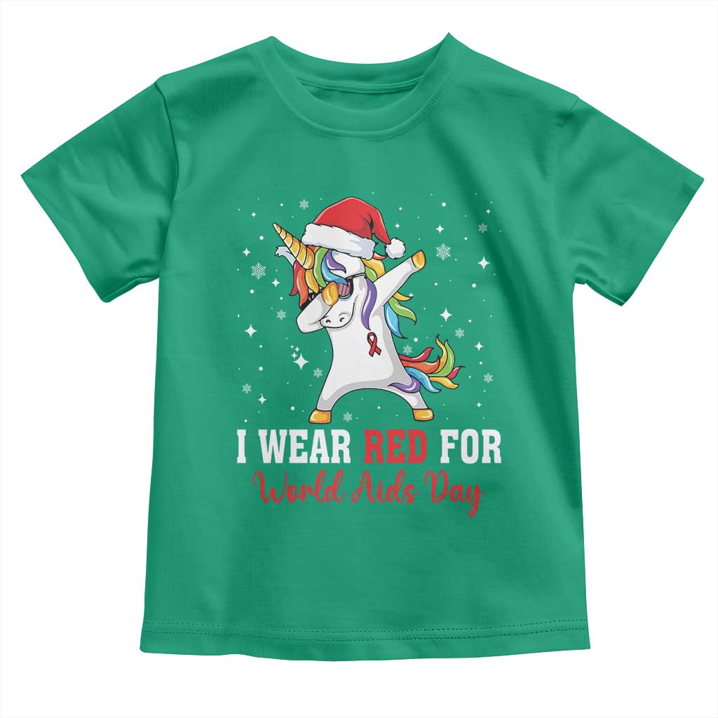 I Wear Red For World AIDS Day Toddler T Shirt Santa Unicorn Dabbing Christmas Gift - Wonder Print Shop