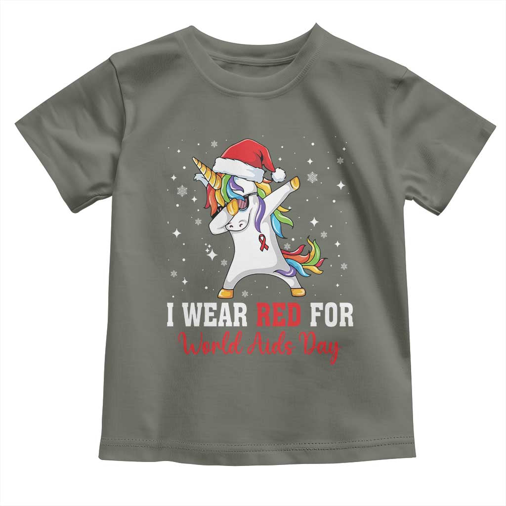 I Wear Red For World AIDS Day Toddler T Shirt Santa Unicorn Dabbing Christmas Gift - Wonder Print Shop