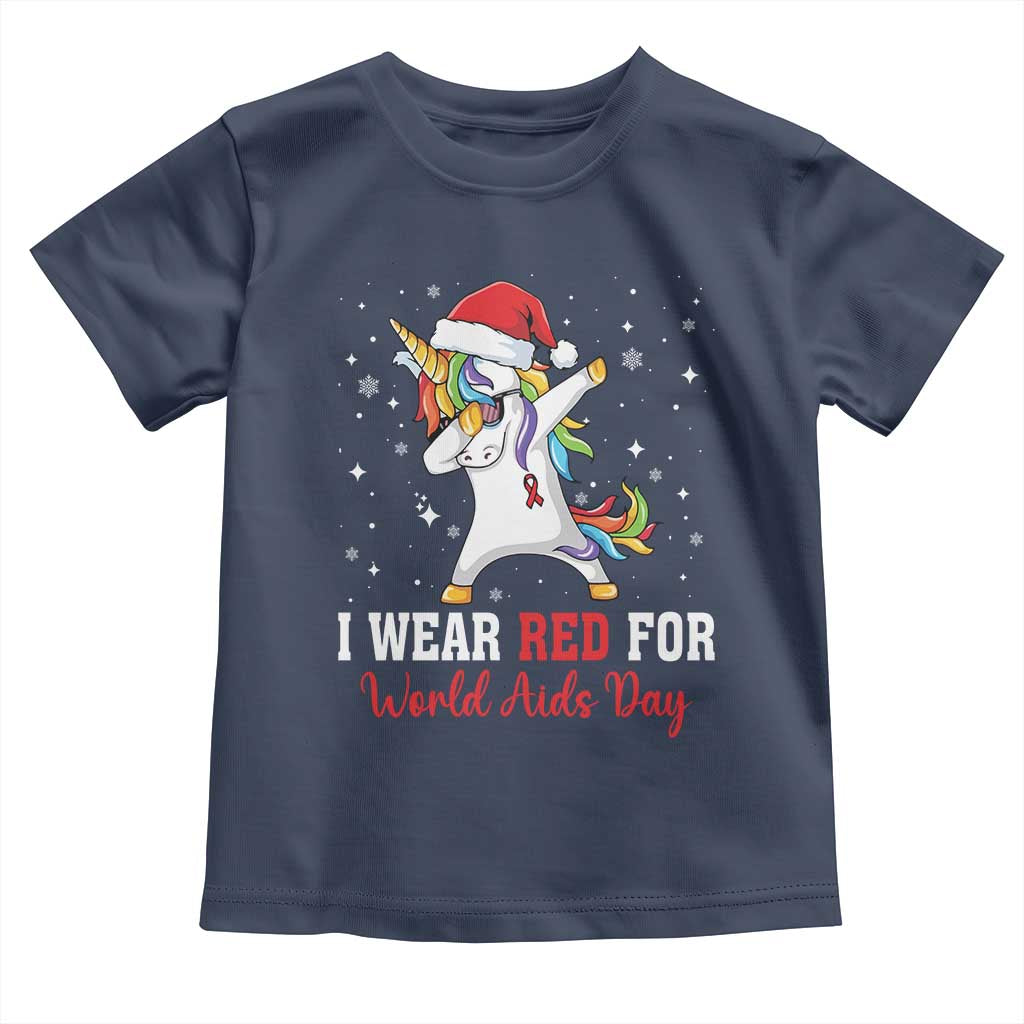 I Wear Red For World AIDS Day Toddler T Shirt Santa Unicorn Dabbing Christmas Gift - Wonder Print Shop