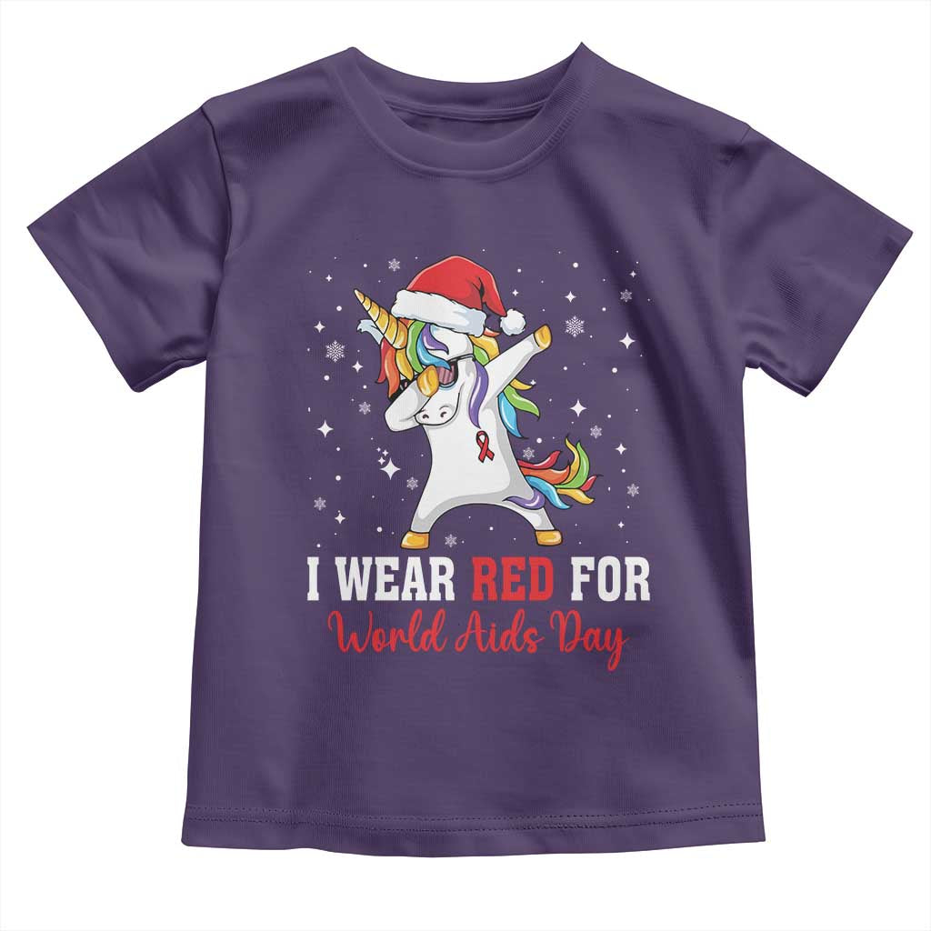 I Wear Red For World AIDS Day Toddler T Shirt Santa Unicorn Dabbing Christmas Gift - Wonder Print Shop