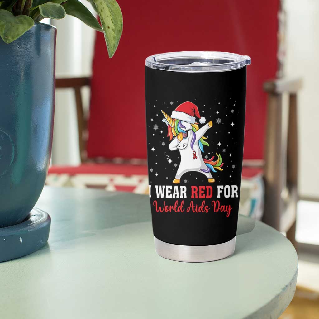 I Wear Red For World AIDS Day Tumbler Cup Santa Unicorn Dabbing Christmas Gift - Wonder Print Shop