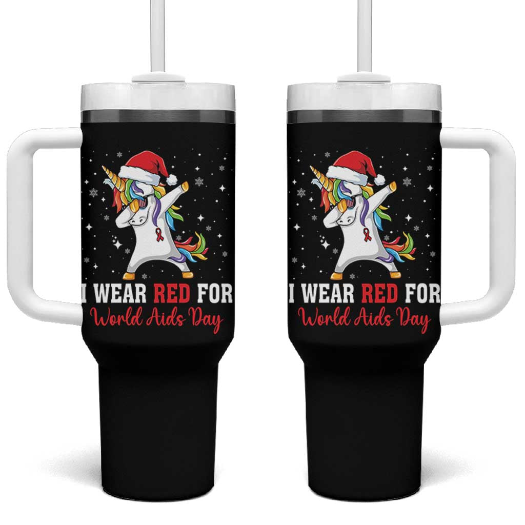 I Wear Red For World AIDS Day Tumbler With Handle Santa Unicorn Dabbing Christmas Gift - Wonder Print Shop