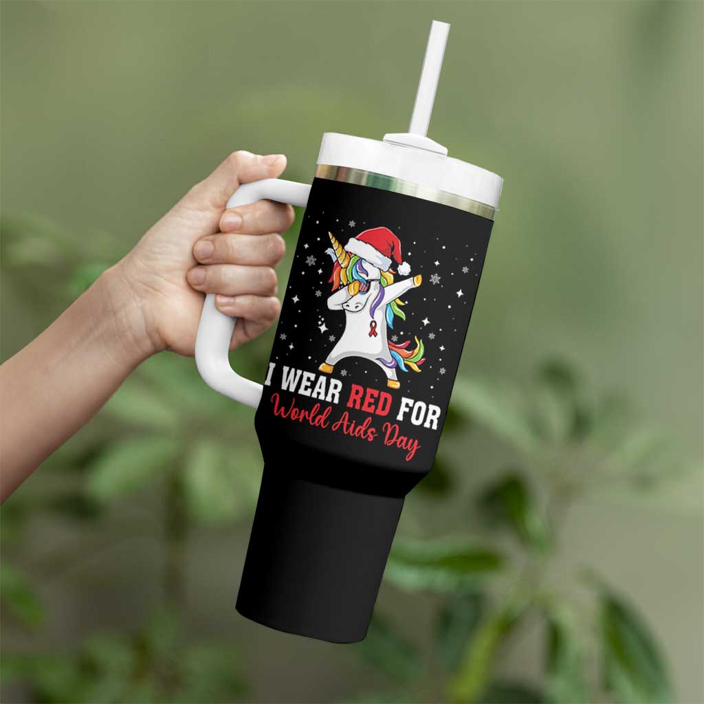 I Wear Red For World AIDS Day Tumbler With Handle Santa Unicorn Dabbing Christmas Gift - Wonder Print Shop
