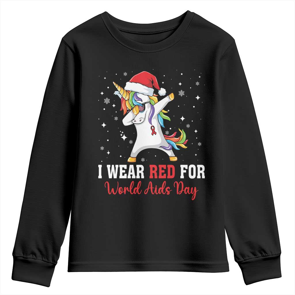 I Wear Red For World AIDS Day Youth Sweatshirt Santa Unicorn Dabbing Christmas Gift - Wonder Print Shop