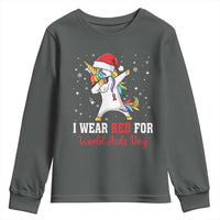 I Wear Red For World AIDS Day Youth Sweatshirt Santa Unicorn Dabbing Christmas Gift - Wonder Print Shop