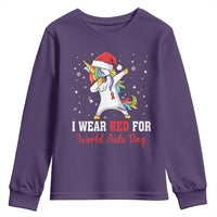 I Wear Red For World AIDS Day Youth Sweatshirt Santa Unicorn Dabbing Christmas Gift - Wonder Print Shop