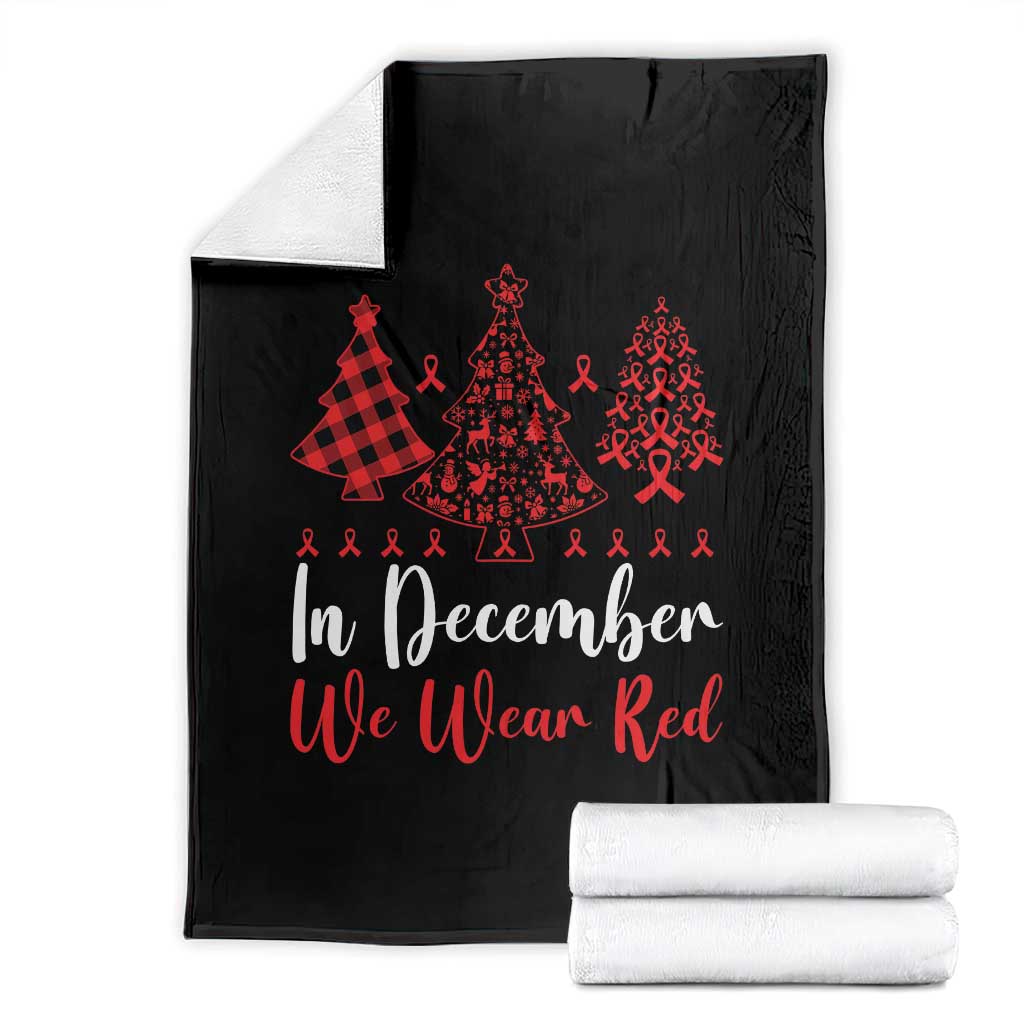 In December We Wear Red Throw Blanket HIV Awareness Christmas Ribbon Tree Gift - Wonder Print Shop