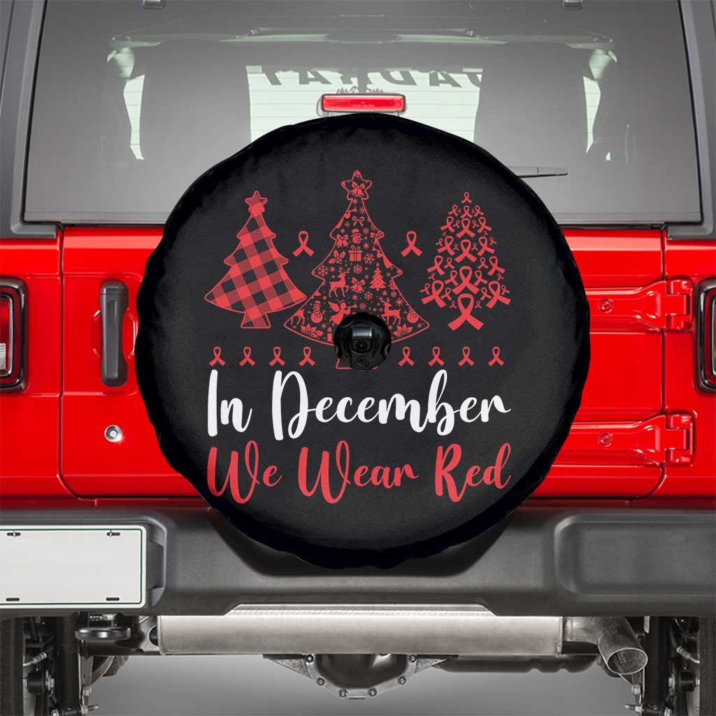 In December We Wear Red Spare Tire Cover HIV Awareness Christmas Ribbon Tree Gift - Wonder Print Shop