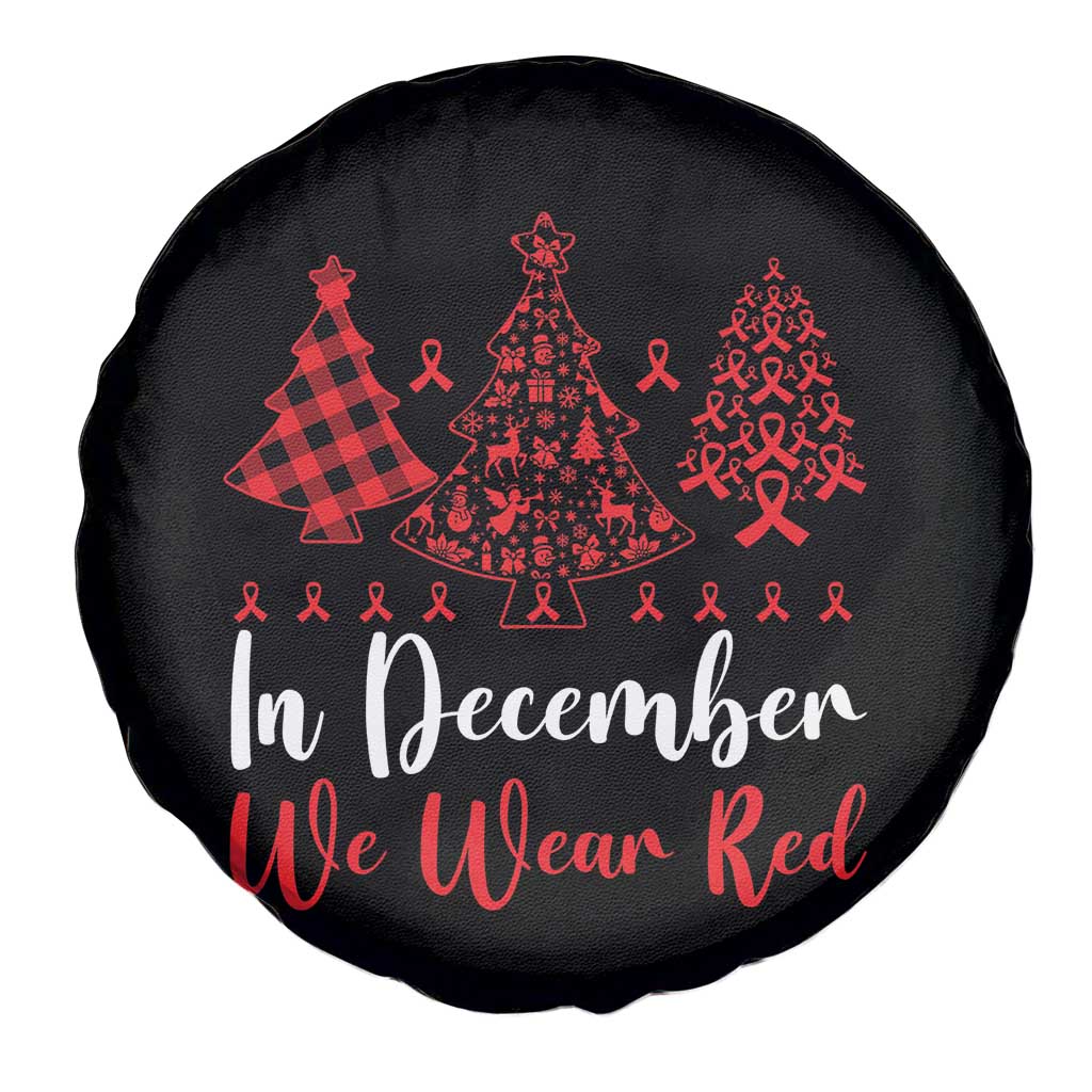 In December We Wear Red Spare Tire Cover HIV Awareness Christmas Ribbon Tree Gift - Wonder Print Shop