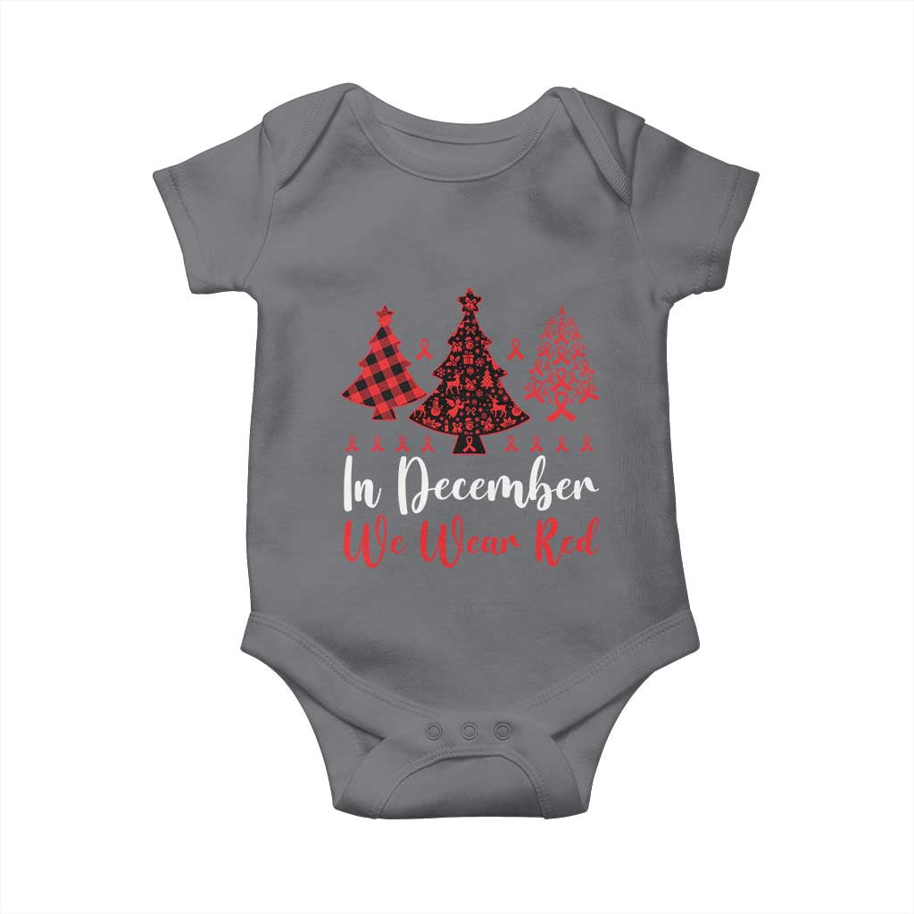 In December We Wear Red Baby Onesie HIV Awareness Christmas Ribbon Tree Gift - Wonder Print Shop