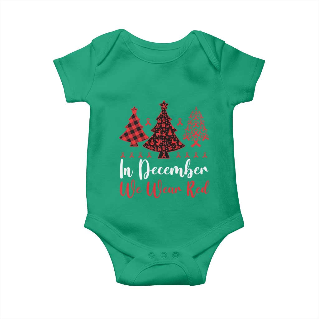 In December We Wear Red Baby Onesie HIV Awareness Christmas Ribbon Tree Gift - Wonder Print Shop