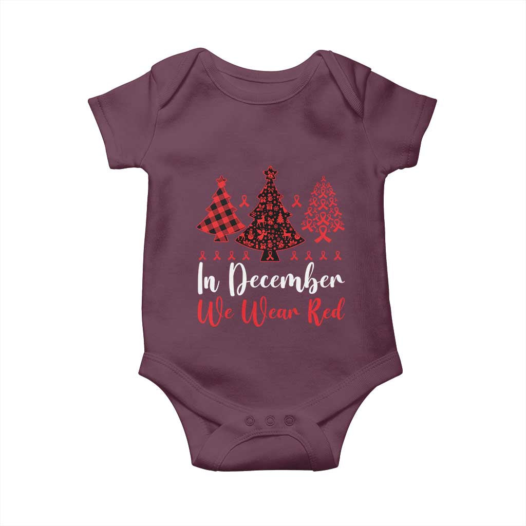In December We Wear Red Baby Onesie HIV Awareness Christmas Ribbon Tree Gift - Wonder Print Shop