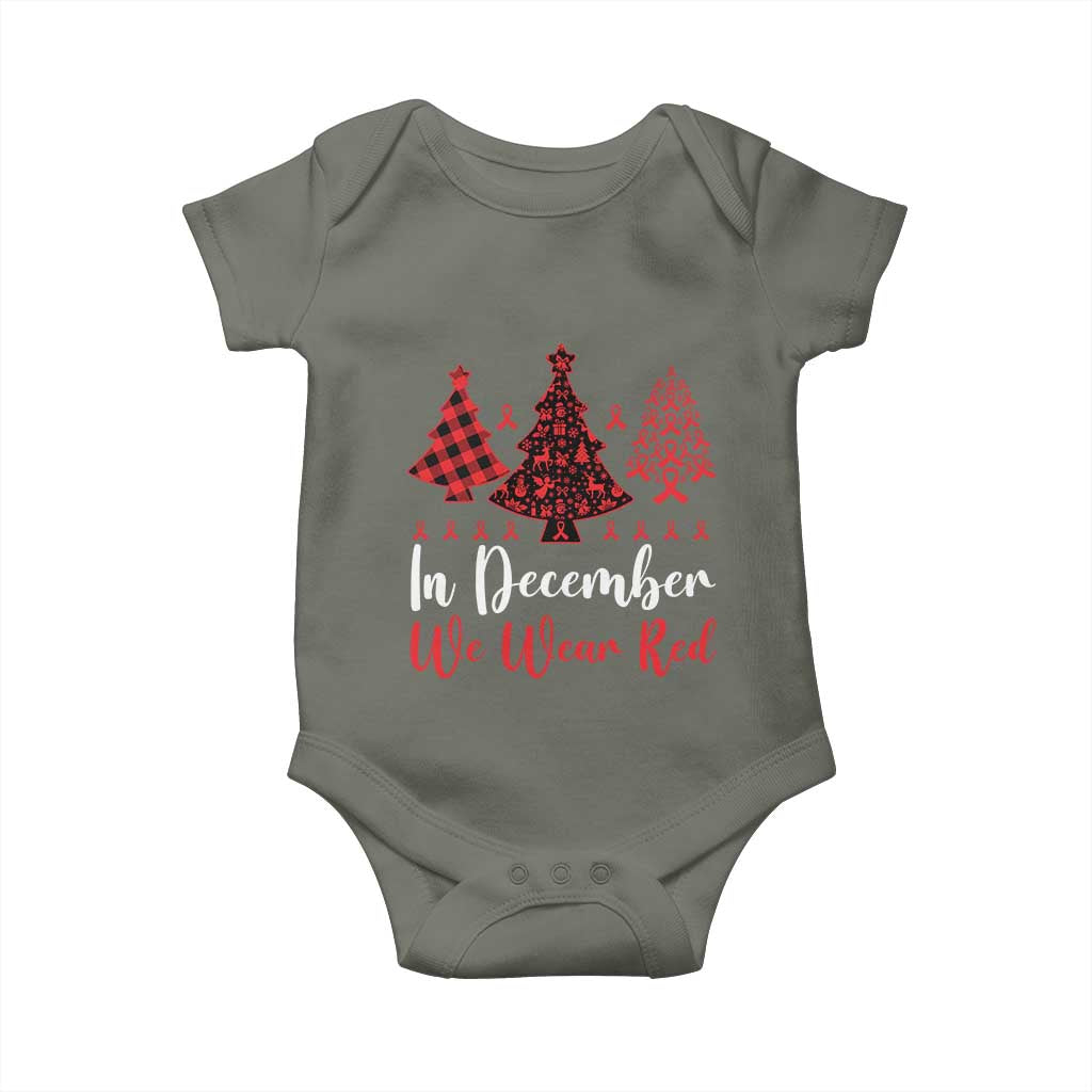 In December We Wear Red Baby Onesie HIV Awareness Christmas Ribbon Tree Gift - Wonder Print Shop
