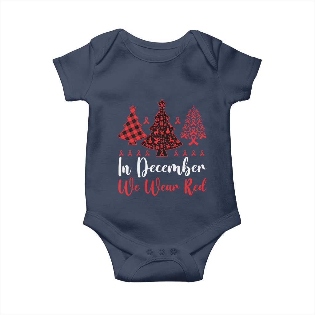 In December We Wear Red Baby Onesie HIV Awareness Christmas Ribbon Tree Gift - Wonder Print Shop