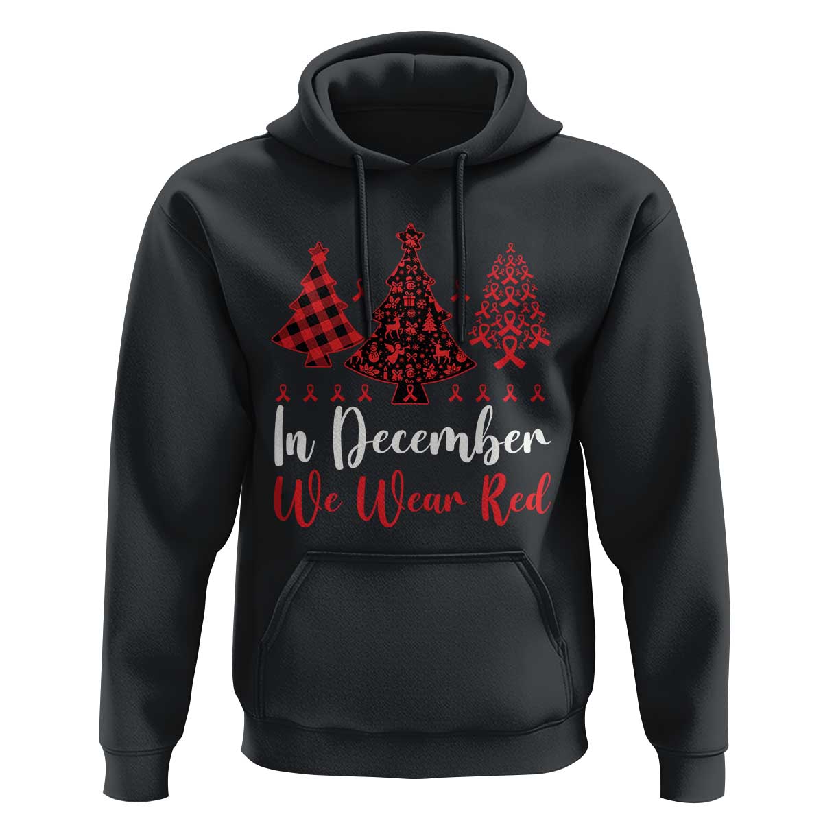 In December We Wear Red Hoodie HIV Awareness Christmas Ribbon Tree Gift - Wonder Print Shop