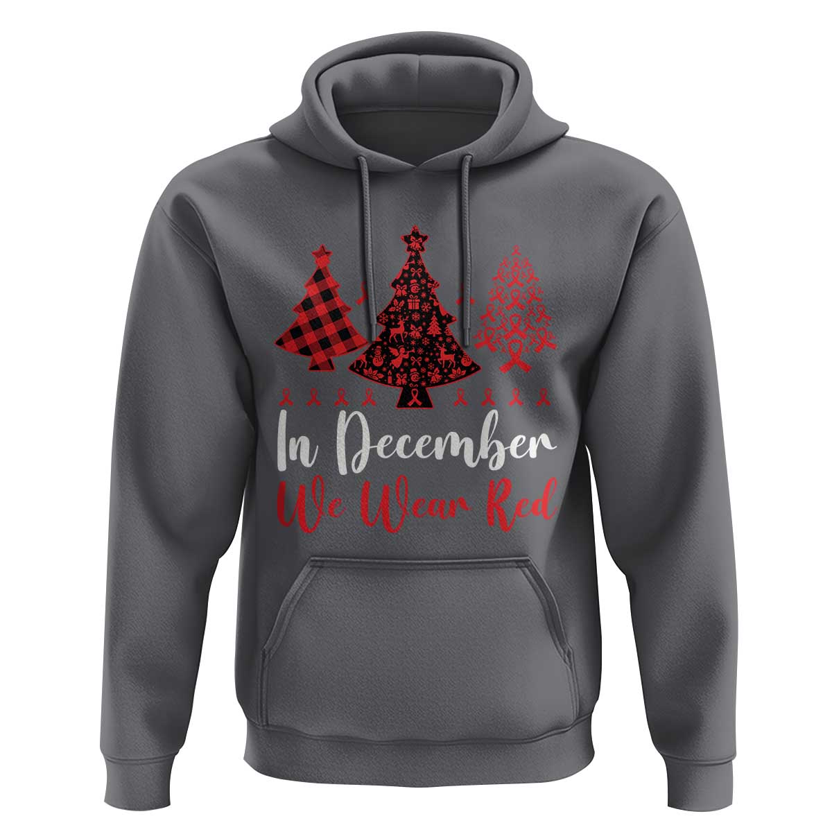 In December We Wear Red Hoodie HIV Awareness Christmas Ribbon Tree Gift - Wonder Print Shop