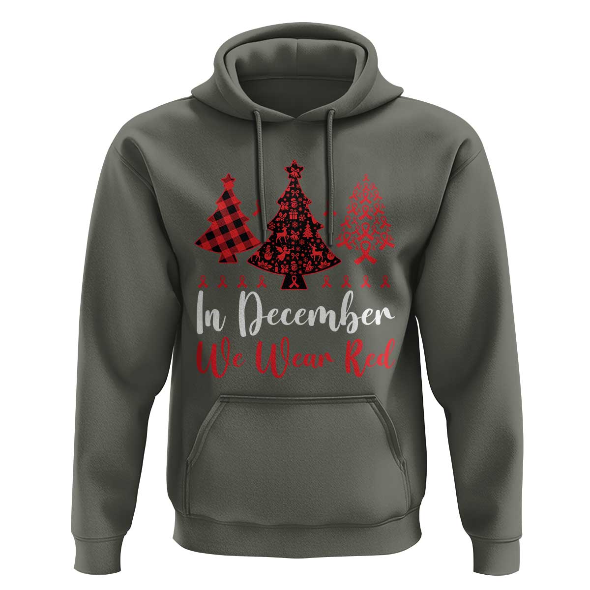 In December We Wear Red Hoodie HIV Awareness Christmas Ribbon Tree Gift - Wonder Print Shop