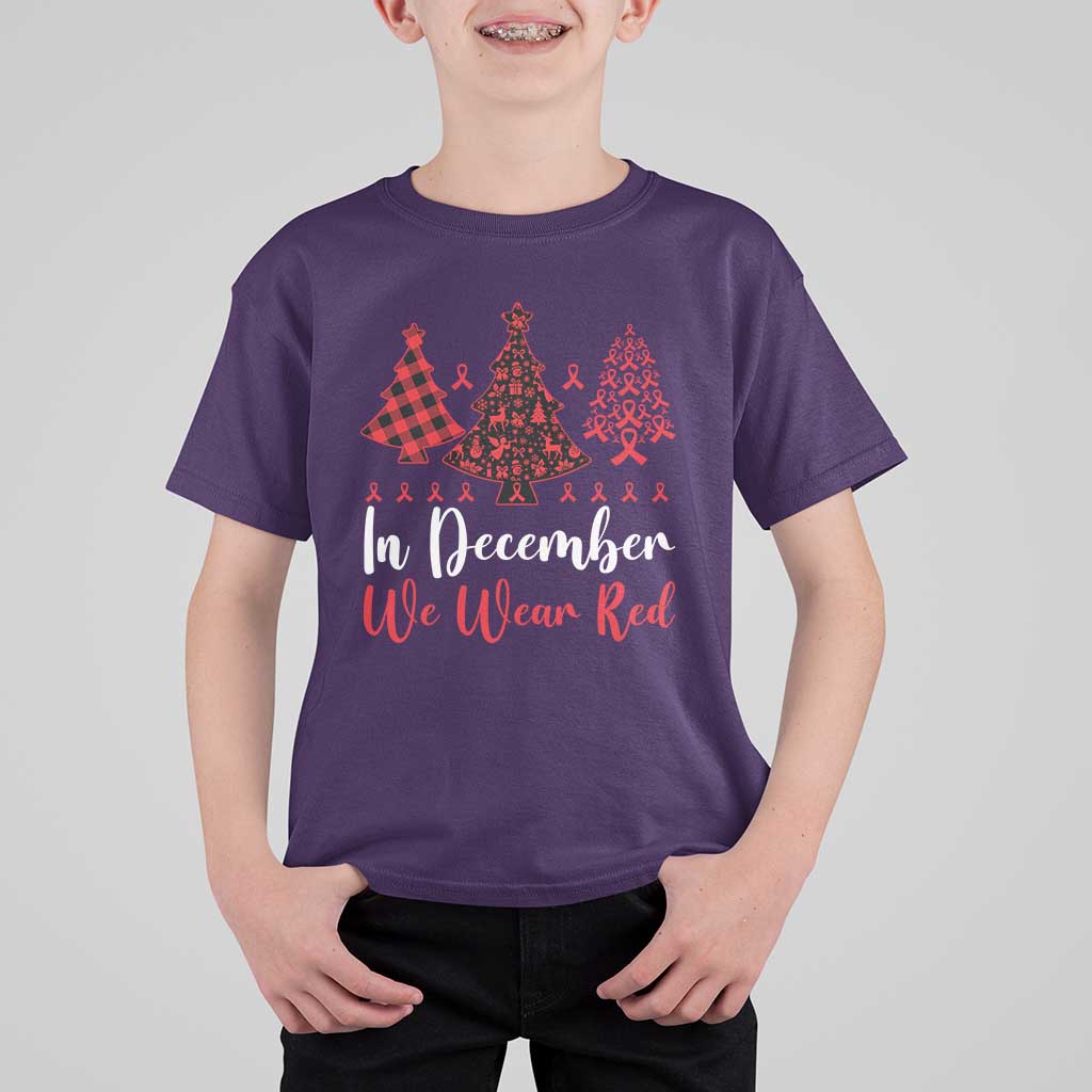 In December We Wear Red T Shirt For Kid HIV Awareness Christmas Ribbon Tree Gift - Wonder Print Shop