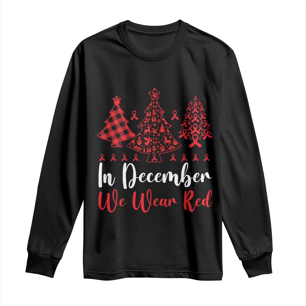 In December We Wear Red Long Sleeve Shirt HIV Awareness Christmas Ribbon Tree Gift - Wonder Print Shop