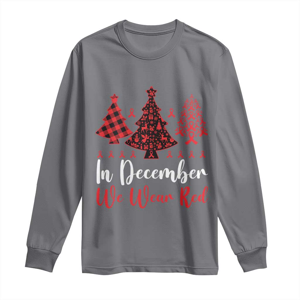 In December We Wear Red Long Sleeve Shirt HIV Awareness Christmas Ribbon Tree Gift - Wonder Print Shop