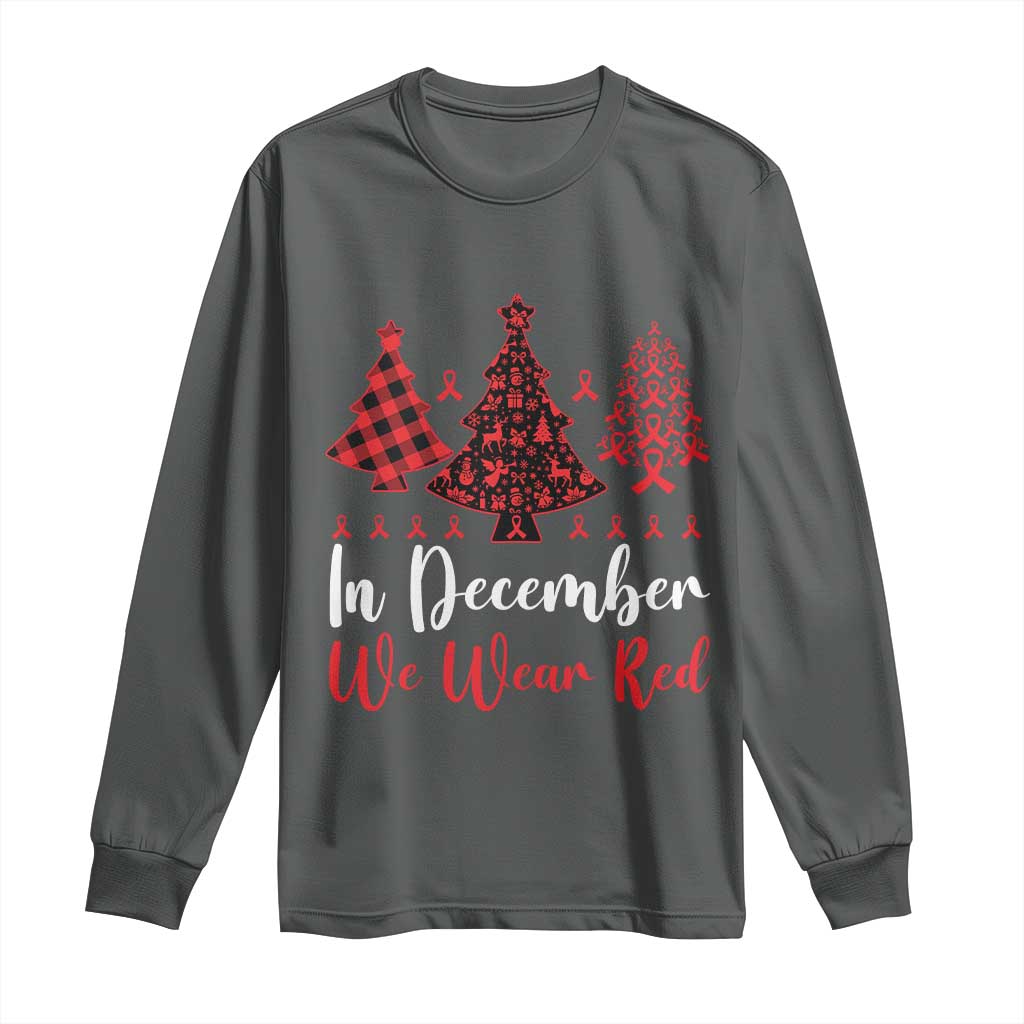 In December We Wear Red Long Sleeve Shirt HIV Awareness Christmas Ribbon Tree Gift - Wonder Print Shop