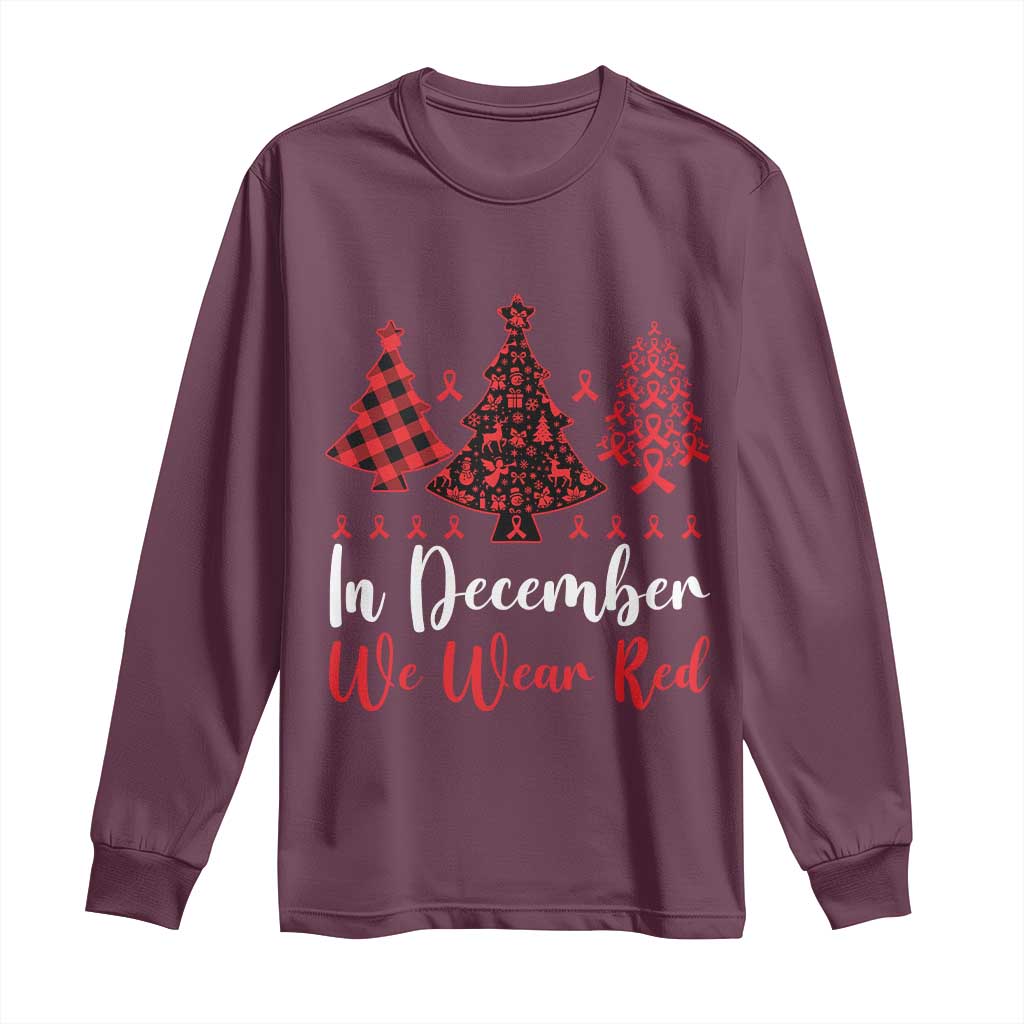 In December We Wear Red Long Sleeve Shirt HIV Awareness Christmas Ribbon Tree Gift - Wonder Print Shop