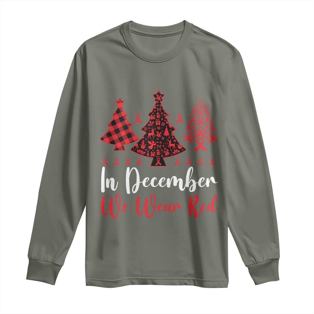 In December We Wear Red Long Sleeve Shirt HIV Awareness Christmas Ribbon Tree Gift - Wonder Print Shop