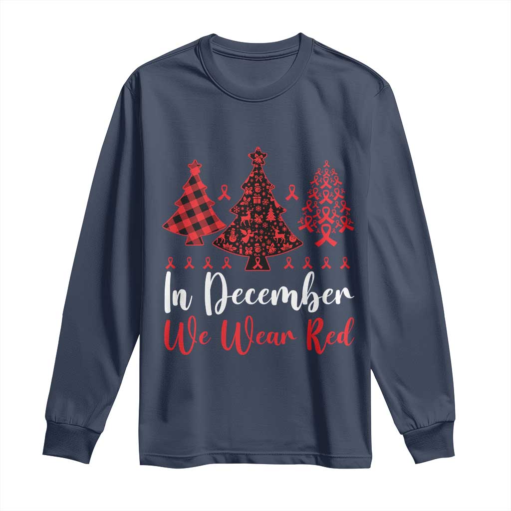 In December We Wear Red Long Sleeve Shirt HIV Awareness Christmas Ribbon Tree Gift - Wonder Print Shop