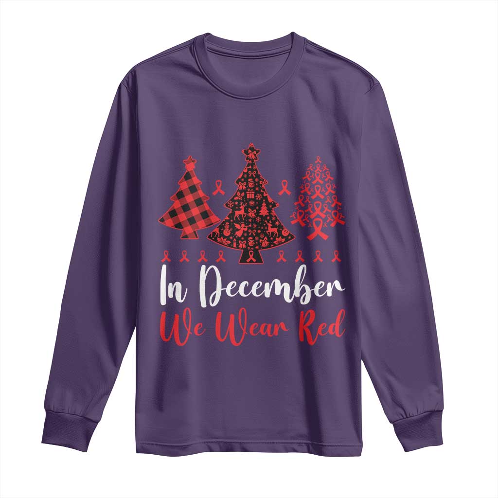 In December We Wear Red Long Sleeve Shirt HIV Awareness Christmas Ribbon Tree Gift - Wonder Print Shop