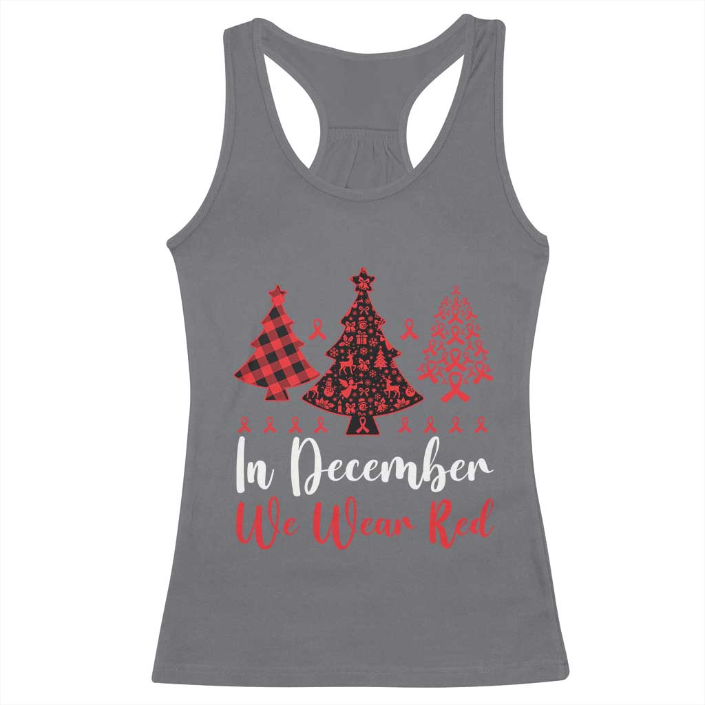 In December We Wear Red Racerback Tank Top HIV Awareness Christmas Ribbon Tree Gift - Wonder Print Shop